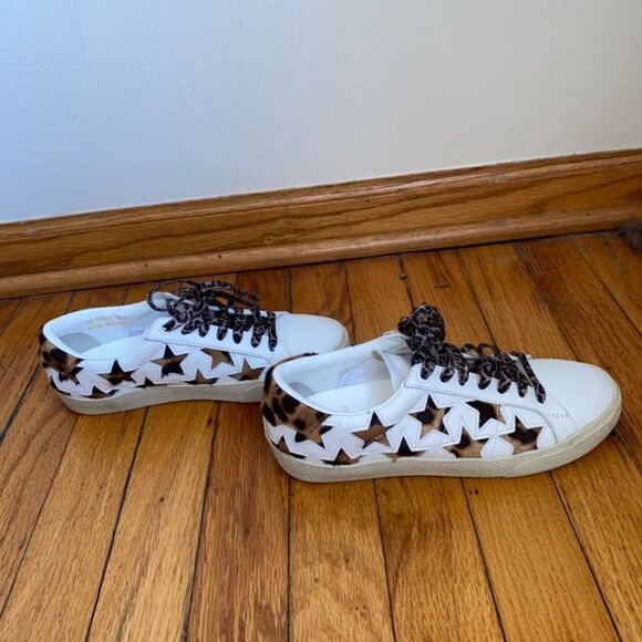 AUTHENTICATED Saint Laurent Leopard print Star Court Sneakers size 35.5 5.5 - Picture 9 of 11